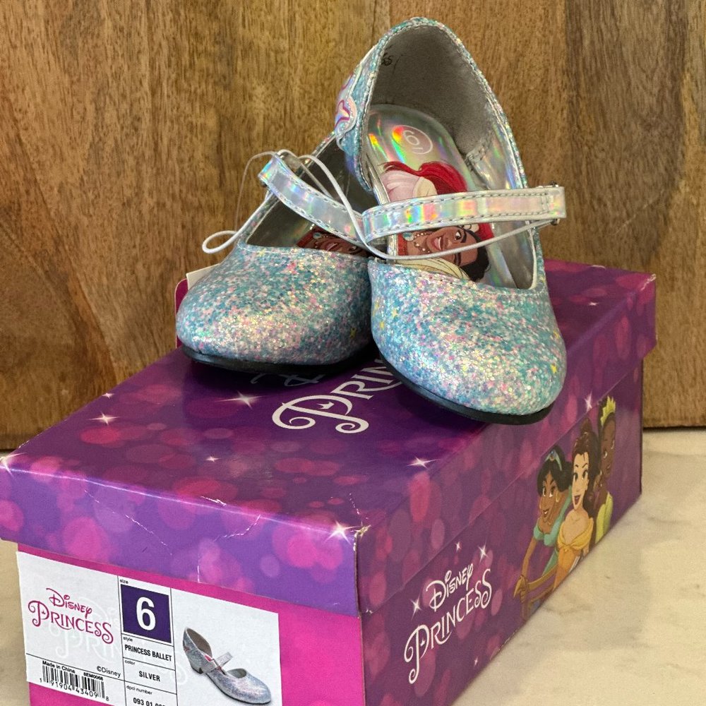 NWT DISNEY LITTLE GIRL PRINCESS BALLET SHOES SILVER SIZE 6